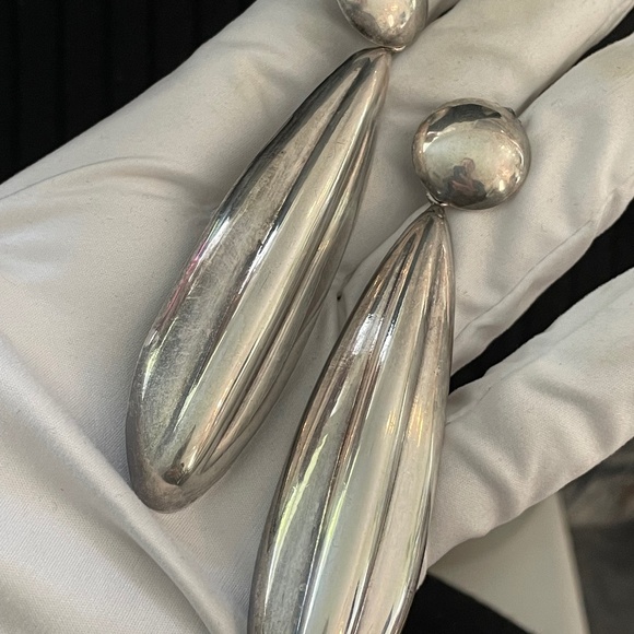 Vintage Chunky Sterling Silver 925 Dangling Earrings Italy 80's - Picture 1 of 10